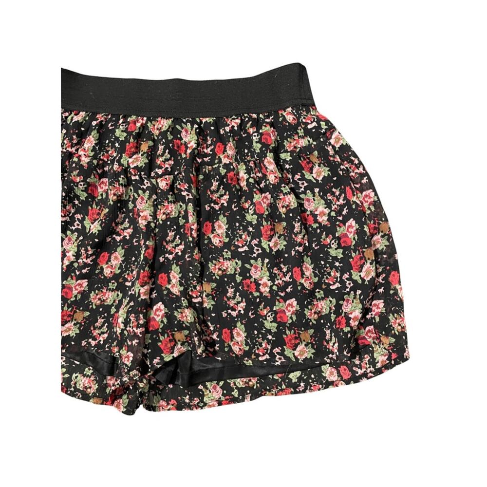 Express Womens Flowy Floral Shorts Sheer Lined Elastic Waistband Sz XS Black - Picture 3 of 7